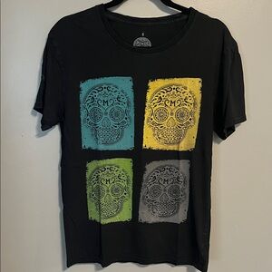 Women’s Black Graphic T-Shirt with Colorful Sugar Skull Design